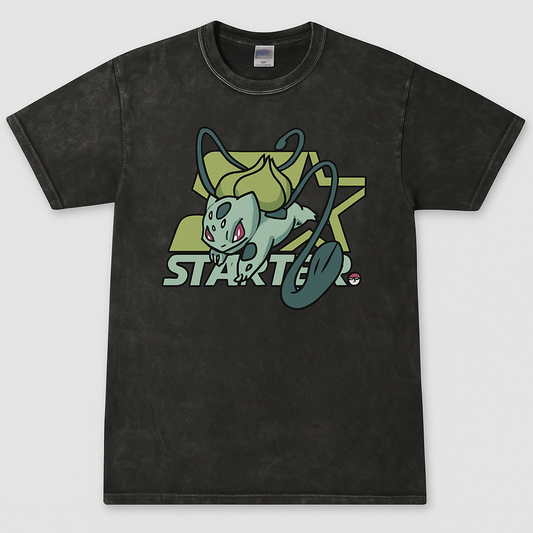 Bulbasaur Starter T-Shirt - Mineral Washed, Short Sleeved Crew Neck Tee
