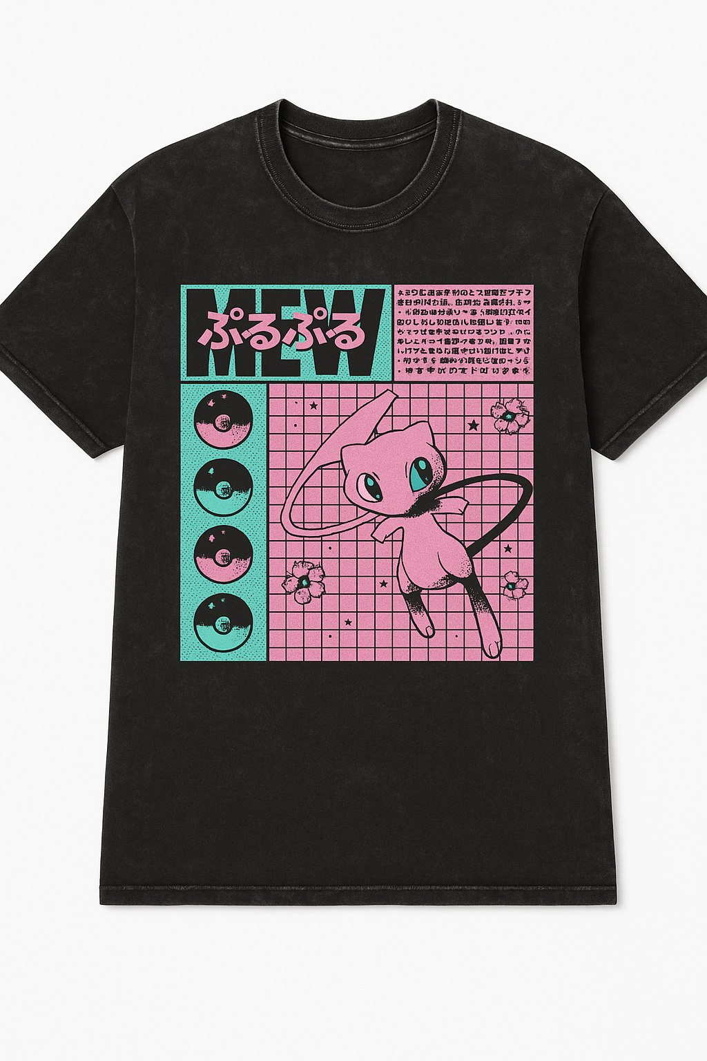 Retro Mew T-Shirt - Mineral Washed, Short Sleeved Crew Neck Tee