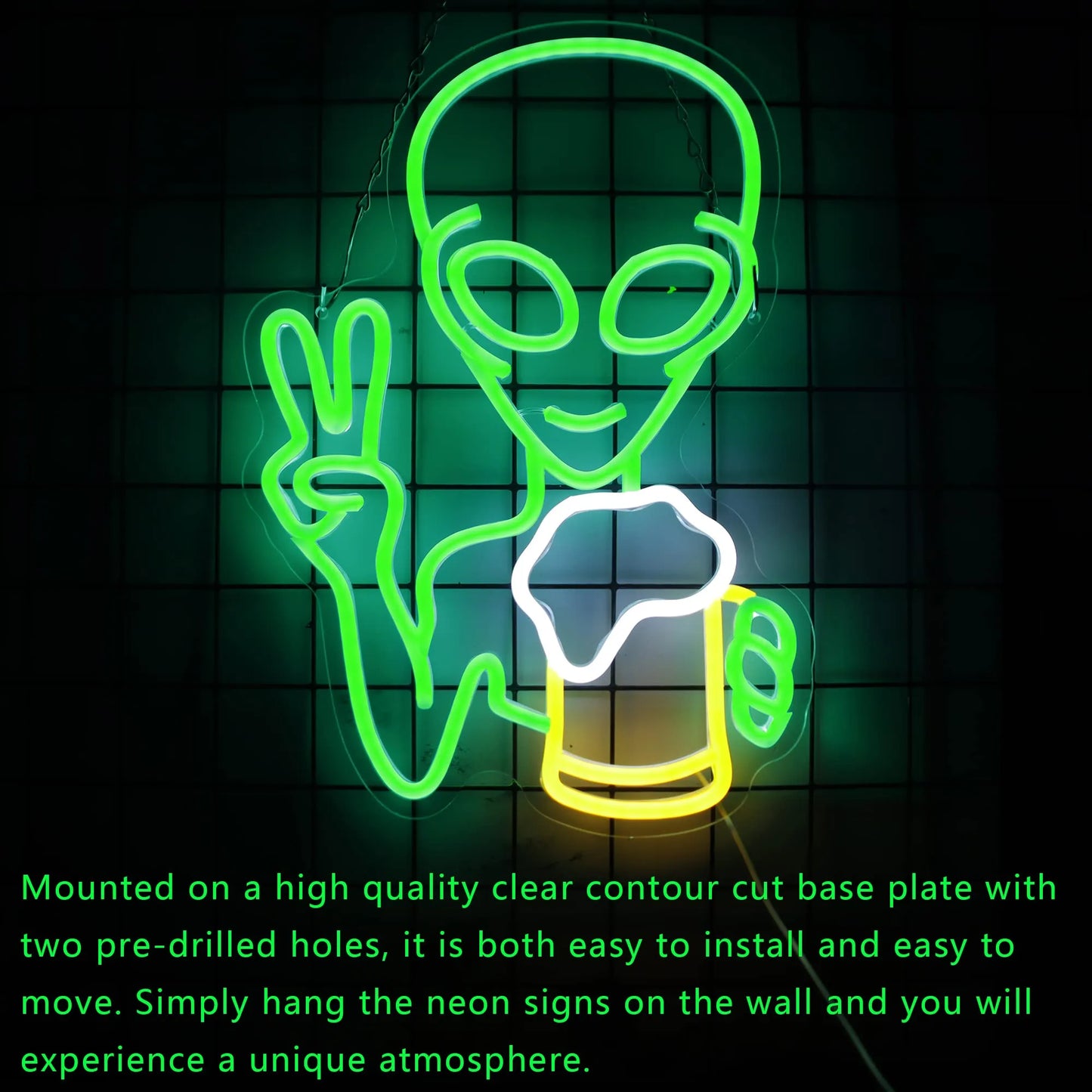 Alien Holding Beer Neon Light Sign