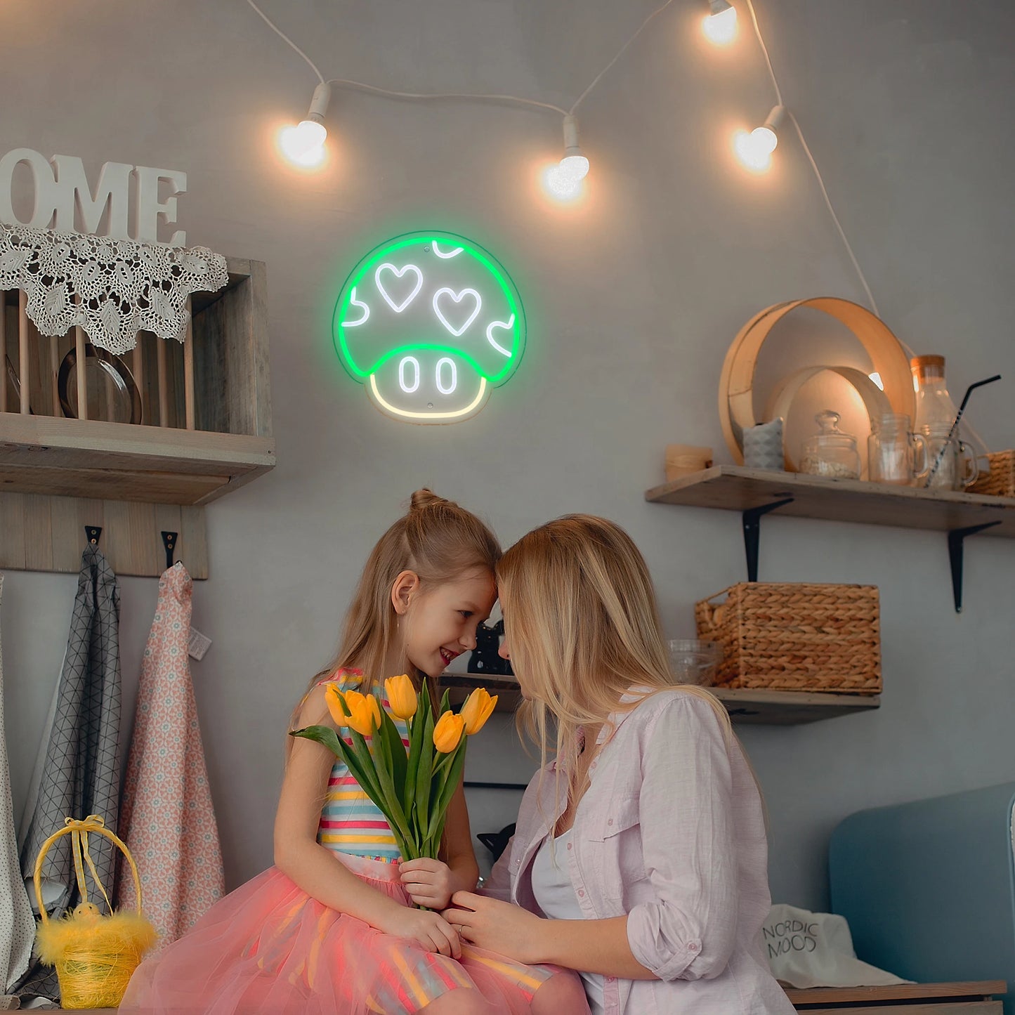 Green Heart Mushroom Neon Light Sign