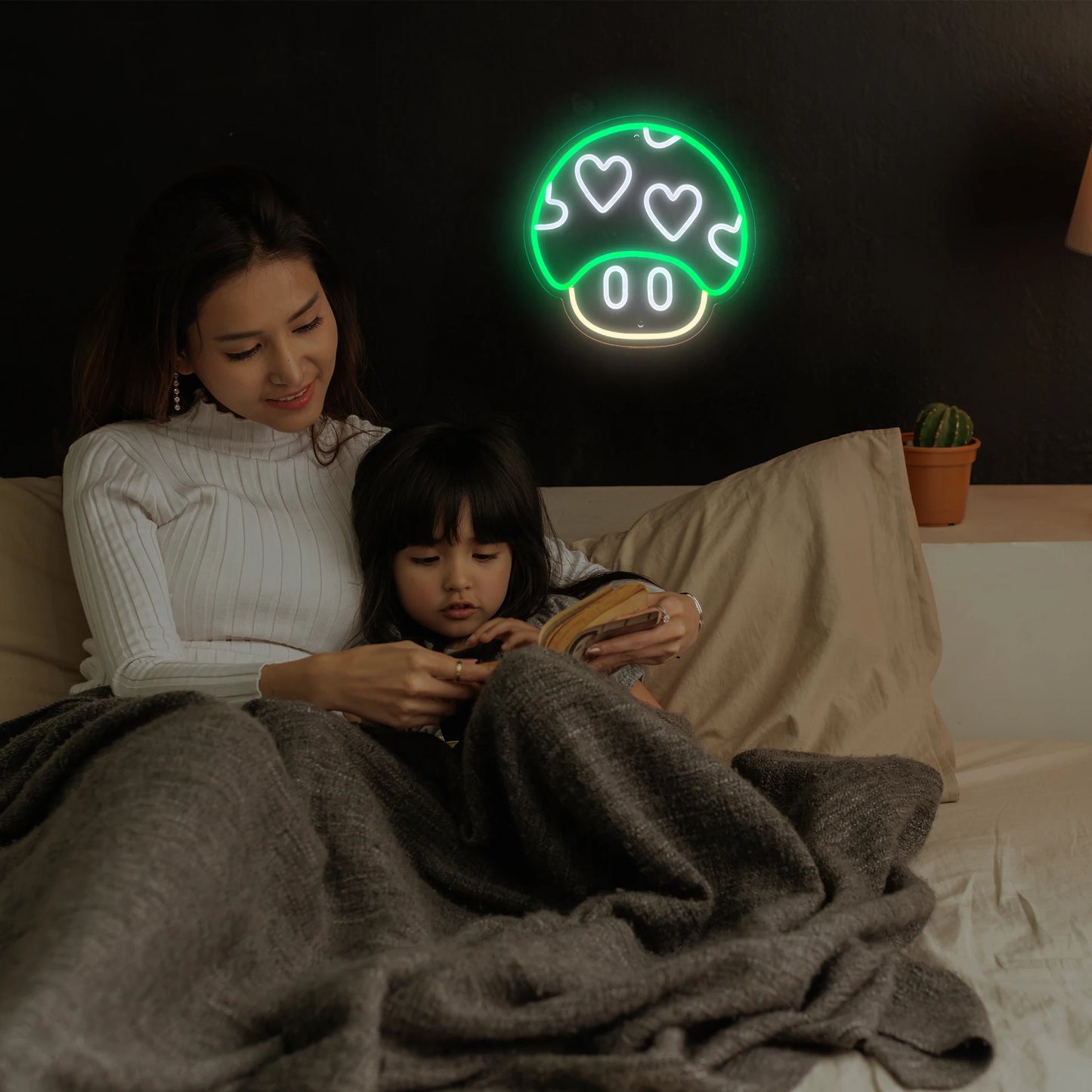 Green Heart Mushroom Neon Light Sign