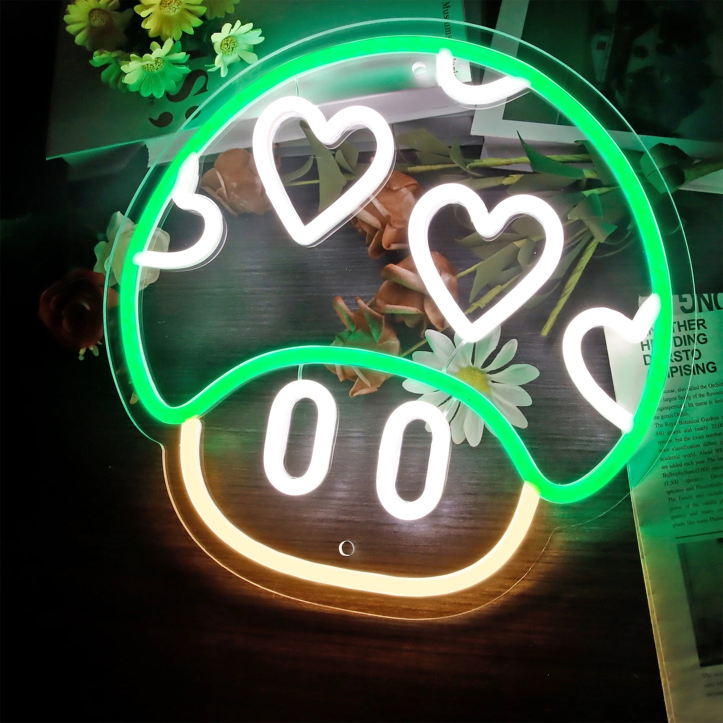 Green Heart Mushroom Neon Light Sign