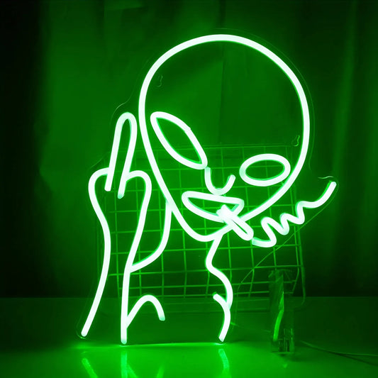 Smoking Alien Middle Finger Neon Light Sign