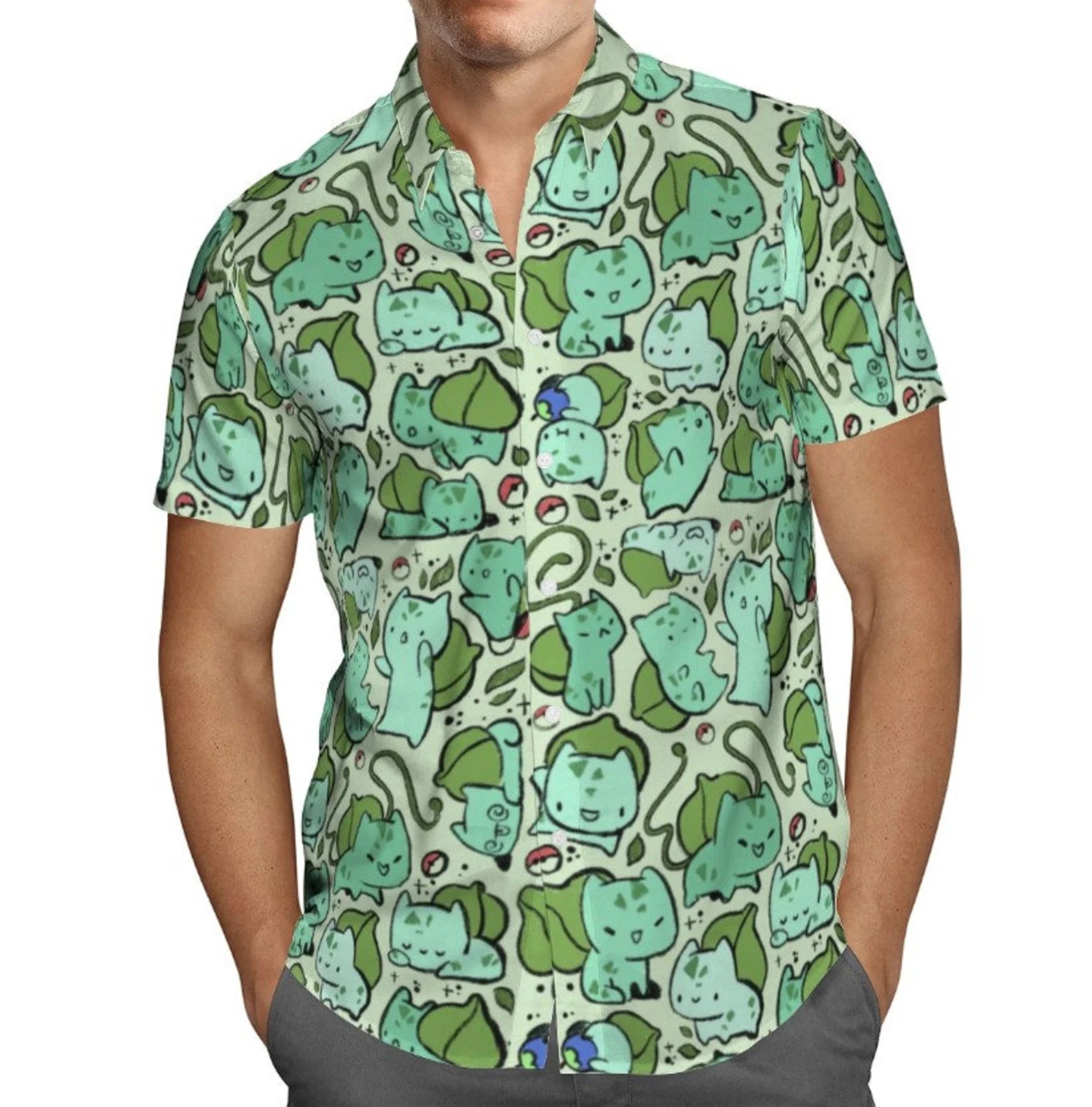bulbasaur dress shirt Bulbasaur Pattern Pokemon Button Up Hawaiian Shirt