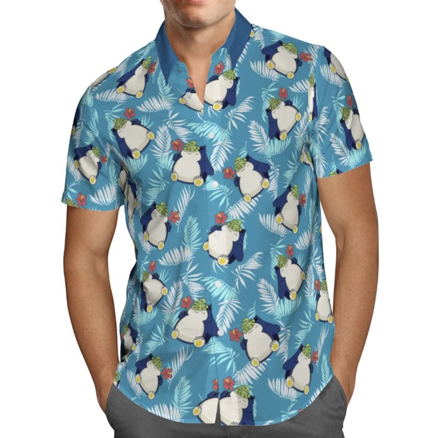 Snorlax Hawaiian Button-Up T-Shirt