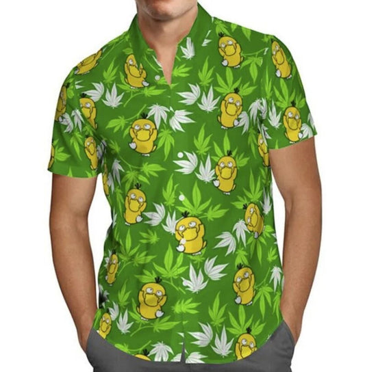 Psyduck Marijuana Hawaiian Button-Up T-Shirt