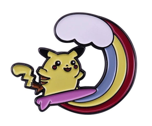 Pika Surfing Rainbow Enamel Pin